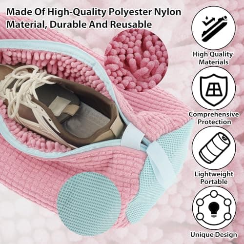 2Pcs Shoe Washing Machine Bag, Shoe Cleaning Bag with Zipper & Hook, Reusable Shoe Laundry Bag, Trainer Washing Machine Bag for Sneakers Canvas Tennis Running Shoes 39x19cm(Rose) — view 2