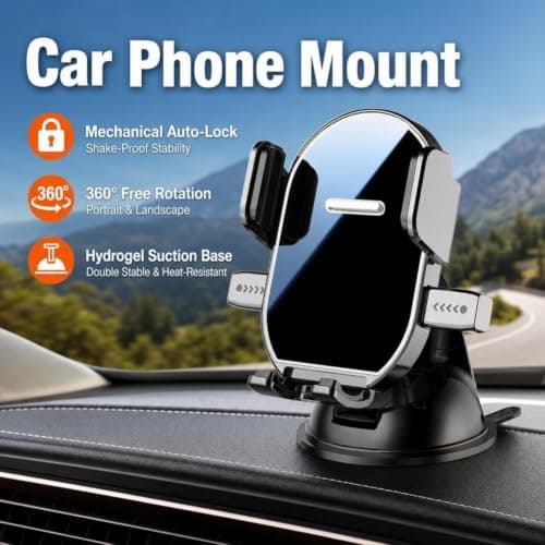 Car Phone Mount 360 Degree Rotatable Mechanical Auto Lock Holder — view 3