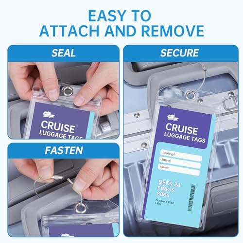 Teskyer 8 Pcs Cruise Luggage Tag Holder Compatible with P&O, Princess, Carnival, MSC, NCL, Waterproof, Clear, Durable, with Zip Seal, Steel Loops, Cruise Essentials — view 5