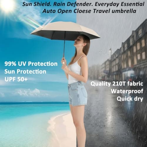 BAODINI Small UV Protection Travel Umbrella Compact for Rain and Sun UPF 50+ Windproof Portable 42 inch Umbrella for Women and Men Pink && Beige — view 2