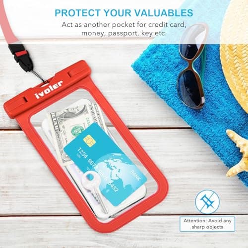 ivoler [2 Pack Waterproof Phone Case & Pouch Set, IPX8 Dry Bag with Waist Strap for Beach, Swimming, Kayaking, Fits iPhone 17 16 15 Pro Max, Samsung S26 S25 Ultra, Up to 7.0" - Bright Red — view 6