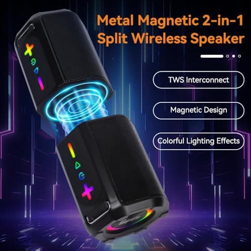 CYBORIS 2 in 1 Bluetooth Speaker, Split Speakers Wireless Bluetooth 5.4 with RGB Light, 30W Loud Stereo Sound, Waterproof, 24H Playtime, Splittable, Portable Bluetooth Speaker for Outdoor Travel,Sport — view 2