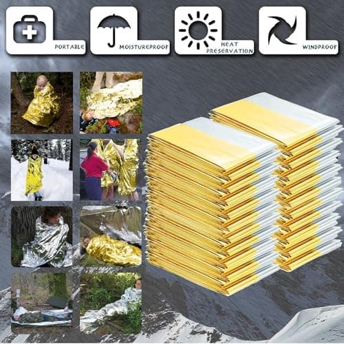 MIXIAO Emergency Foil Blanket (Pack of 15), Survival Thermal Blankets Perfect for Outdoors, Hiking, Survival, Marathons or First Aid (Gold Pack of 15) — view 2