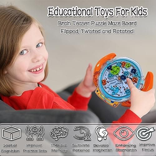 JRD&BS WINL The Ultimate Mind Puzzles for Ages 8-10 Challenge 3D Maze Game Brain Teaser Puzzles Toys for Children Teens and Adult Fun Travel Game for Kids Toys Labyrinth Game Marble Maze(Orange) — view 3