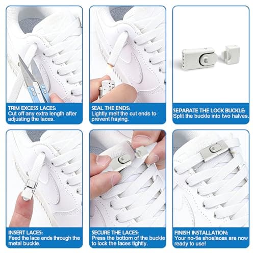 GAZIL 2 Pairs No Tie Elastic Shoe Laces White, Flat Elastic Laces with Metal Lock for Trainers, Running Walking Sneakers, Shoe Lace Adult for Sport Boots & Kids — view 4