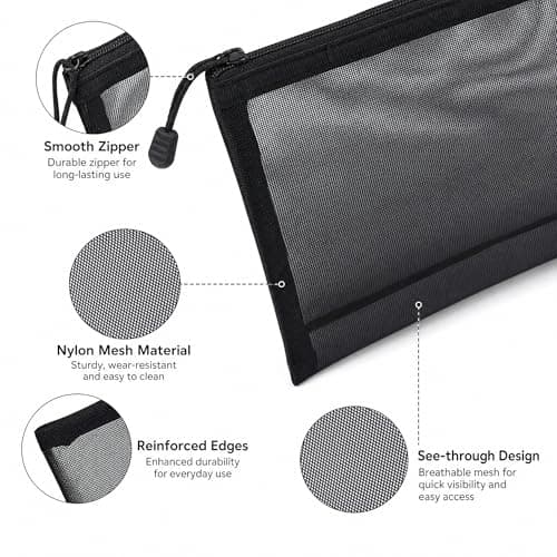 6 Pack Mesh Cosmetic Pouches with Zip, 3 A5 & 3 A6 Makeup Bags — view 5