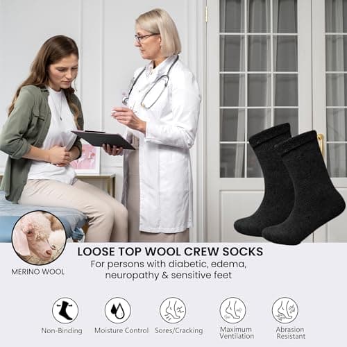 Towelogy Womens Diabetic Merino Wool Socks Loose Top Ultra Warm Winter Thermal Bed Socks UK Size 4-8 (Black, 1 Pair) — view 2