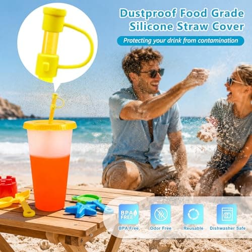6 Pcs 24 oz Colour Changing Cups Reusable Tumblers with Lids & Straws Cover — view 3