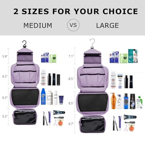 Homchen Hanging Travel Toiletry Bag, Waterproof Folding Portable Cosmetic Wash Bag for Men and Women (M, Light Purple) — view 2