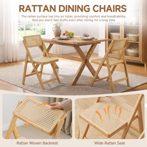 Warmiehomy Rattan Folding Dining Chairs Set of 2, No Assembly Required — view 4