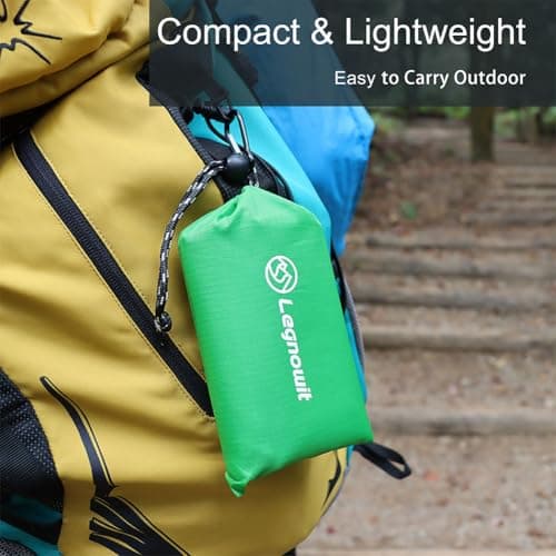 Legnowit Outdoor Pocket Blanket, 140 x 150 cm Waterproof Compact Lightweight Mini Picnic Blanket, Sand Free Beach Mat, Small Tarp for Concert Festival Camping Hiking Travel, Stakes Included (Green) — view 6