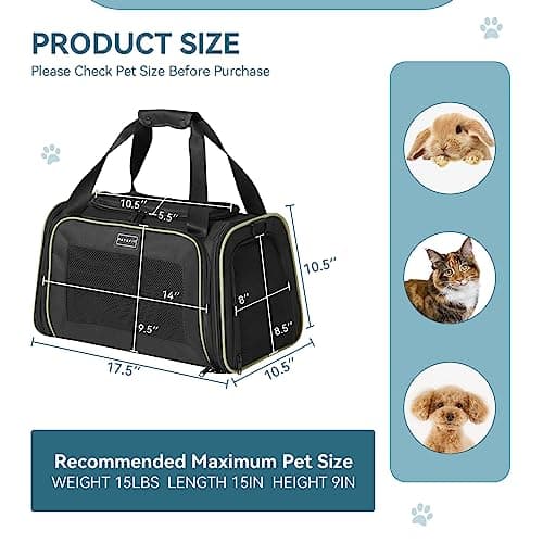PETSFIT Cat Carrier for Kitten, Pet Carrier Airline Approved with Extendable Mat, Cat Travel Carrier Under 12 Lbs, Black — view 4