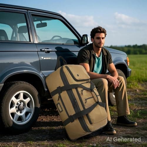 TAIHOYIN Large Foldable Duffle Bag with Wheels 85-100L Expandable Wheeled Holdall Extra Large Travel Rolling Duffel Bags for Men Women Collapsible Big Soft Luggage Camping, Brown — view 2