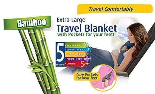 Cloudz Extra Large Airplane Travel Blanket for Your Flight, Car, Camping, Home or Comforting Warmth Anywhere! Includes Warm Cozy Pockets for Your Feet and a Travel Bag - Navy Blue — view 3