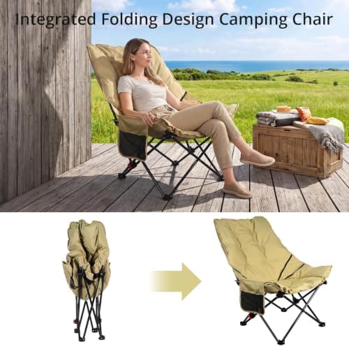 Anbte Padded Camping Chair for Adult, 3-Position Adjustable Backrest, khaki — view 5