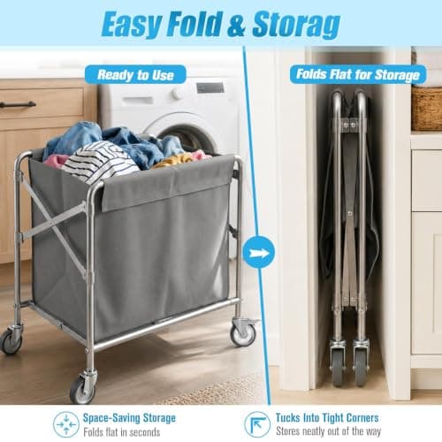 350L Commercial Laundry Trolley on Wheels, Folding Linen Cart — view 3