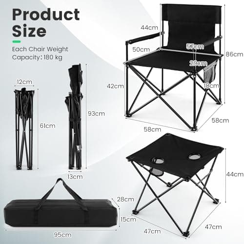 COSTWAY 3 Piece Foldable Camping Chairs and Table Set, Portable Picnic Table with 2 Chairs, Cup Holders, Side Pockets & Carrying Bag, Outdoor Lightweight Table Chair Set for Hiking RV Travel — view 3