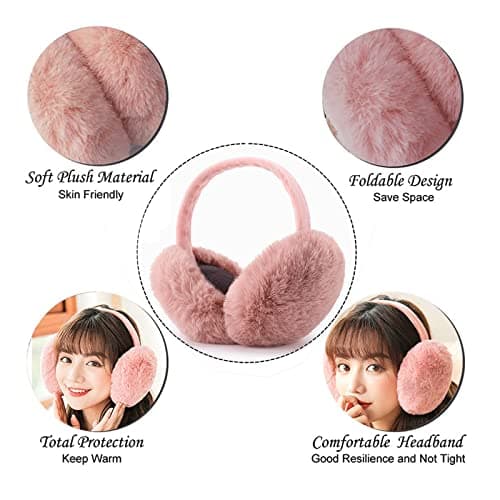 IHCEMIH Ear Muffs, Women Earmuffs Winter Accessories Fluffy Plush Foldable Adults Outdoor Thermal Ear Warmer Skiing Running Ears Covers Protector from Wind Cold Fashion Gift for Girls Ladies Deep Pink — view 2