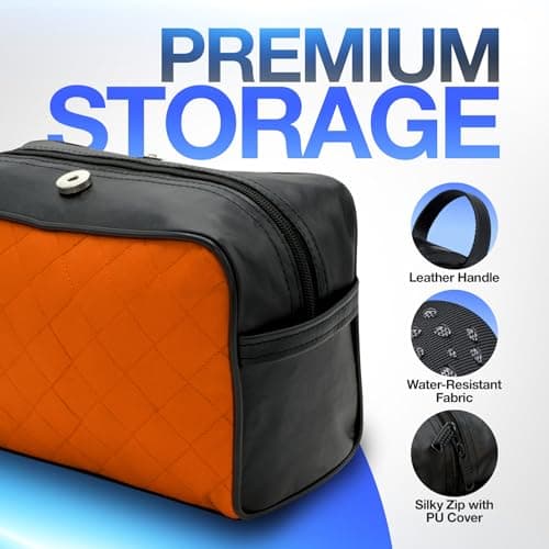 Haryali London Water-Resistant Leather Toiletry Bag for Men Large Travel Wash Bag Shaving Dopp Kit Bathroom Gym Toiletries Makeup Organizer (Orange) — view 3