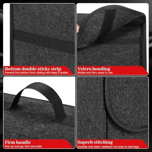 Einesin Car Boot Organiser Bag Anti Slip Foldable, Car Boot Tidy for Tools Breakdown Emergency Travel Tidy Van Caravan - Dark Grey Carpet Material - Suitable for All Vehicles (40x17x25cm-2PCS) — view 6