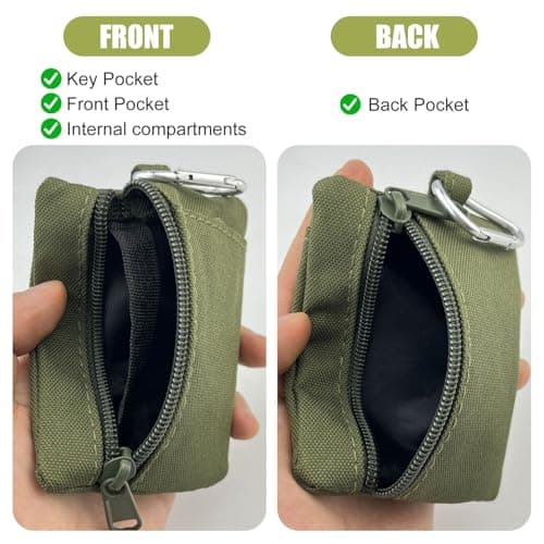 SzSFQ 2 Pack Tactical Canvas Coin Pouch for Men, Zip Purse with Carabiner — view 4