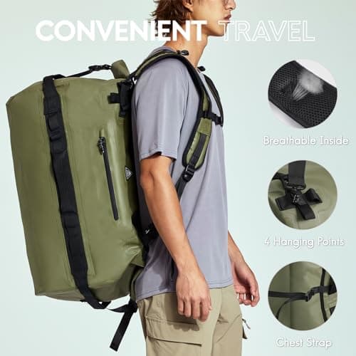 Haimont IPX7 Waterproof Roll-Top Dry Duffel Backpack, Army Green, 60L — view 5