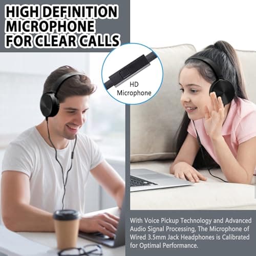 Wensdo Classroom Headphones Bulk 5 Pack with Microphone, On-Ear Wholesale Wired Kids Headphones for Students School with 3.5mm Jack for Library Home Online Learning and Travel (HY450, Black) — view 2