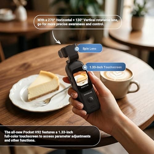 Kaysunlink 1080P Vlogging Camera with 270°Rotatable Lens, Handheld POV Pocket Camera with Touch Screen & WIFI, 5 Hours Power, One-button Recording Camcorder with 64GB Card for Daily Use, Travel, Black — view 3