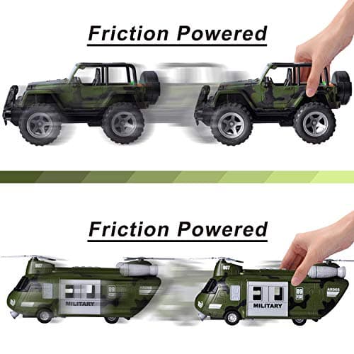 JOYIN Military Vehicles Toy Set of Friction Powered Transport Helicopter and Military Truck with Light and Sound Siren and Army Men Soldier Action Figures for Kids — view 5