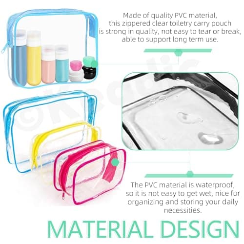 Keadic 8 Piece Clear PVC Makeup Pouches Waterproof Zipper Cosmetic Storage Bags Small Travel Toiletry Organiser Bags 18×11cm in 8 Assorted Colours — view 3