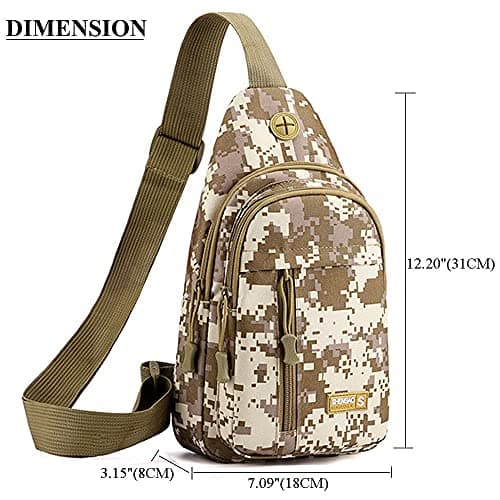RTGGSEL Men's Waterproof Sling Bag Chest Shoulder Backpack Crossbody Bag Daypack with Earphone Hole for Travel, Hiking,Cycling (Desert Camouflage) — view 2