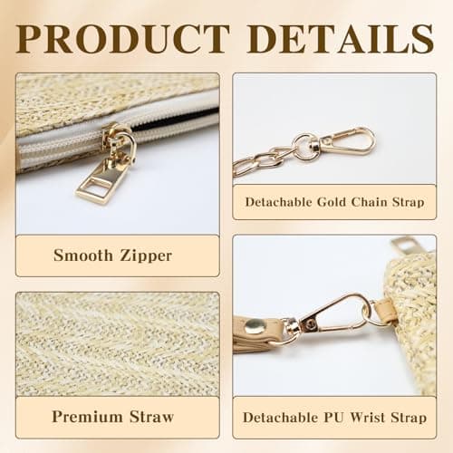 Andiker Straw Crossbody Bags for Women, Woven Summer Bag with Detachable Gold Chain Strap and Wrist Strap, Womens Handbag for Beach Commutes Dates (Yellow) — view 5