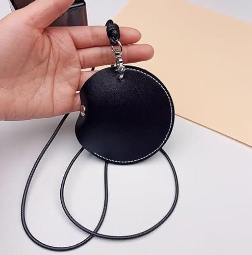 HORNO 1 Pcs Black Soft Leather Earplugs Case Pendant with Lanyard, Portable Noise Isolation Earplug Storage Bag for Travel, Work — view 2