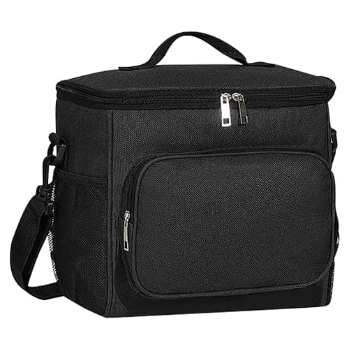 TIECHI 10L Insulated Lunch Bag, Large Leakproof Thermal Lunch Box Bag for Men/Women/Adults Cool Bag with Adjustable Shoulder for Work Beach Picnic Camping (Black)