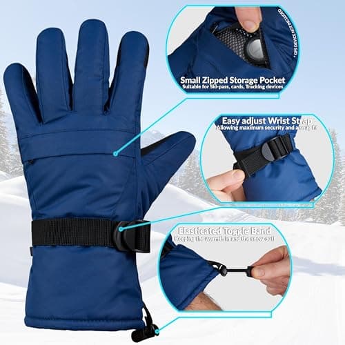 CityComfort Ski Gloves for Men & Teens, Thermal & Waterproof Winter Gloves, Touch Screen & Fleece Lined for Skiing & Cycling (Men Blue) — view 4