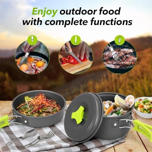 DWD® 0.8/1.2L Camp Kettle Camping Cookware Set Cooking Mess Kit Portable Backpacking Hiking Trekking Picnic Fishing Mountaineering Aluminum Camping Pots Pans Kettle Nylon Storage Bag for 2-3 People — view 3