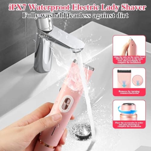 Lumixy Bikini Trimmer Women 2-in-1 Electric Lady Shaver, Pubic Hair Trimmer for Women, Electric Razor for Women, Womens Electric Shaver, Waterproof Wet & Dry, Cordless Rechargeable, Pink — view 6