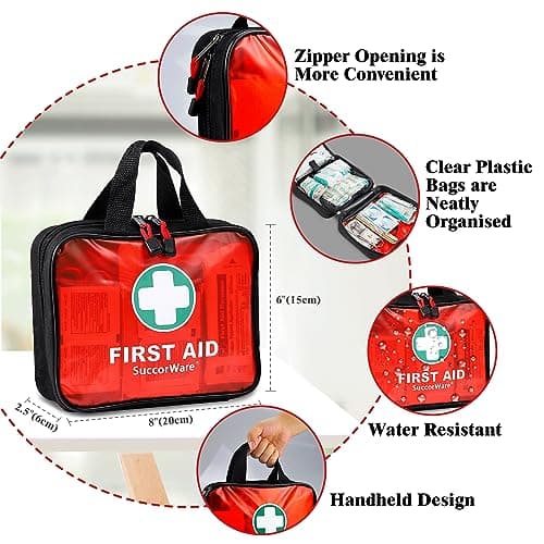 200 Pieces First Aid Kit with Hospital Grade Medical Supplies - Includes Emergency Blanket, Bandage, Scissors - Great for Home, Outdoors, Office, Car, Travel, Camping, Hiking, Boating (Red — view 3