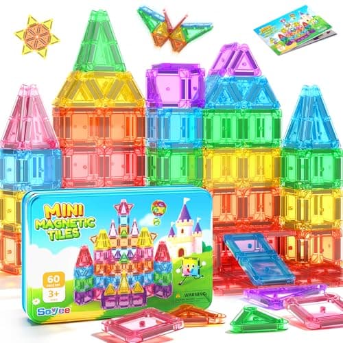 Soyee Mini Travel Magnetic Tiles with Metal Tin Case for Kids Ages 3+