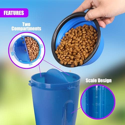 GEEZY 2 in 1 Dog Water & Food Bottle with Collapsible Bowl – Dual Compartments, Leakproof Lid, Travel-Friendly, Easy Grip – Great for Walks, Hiking, Outdoors, Dog & Puppy Lovers — view 4