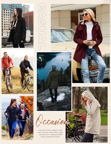 PASUDA Women's Waterproof Jacket Long Rain Coats Hooded Rain Jacket with Pockets Lightweight Windbreaker Raincoat Functional Trench Coats Hiking Running Camping Outdoor Coats (Burgundy Red, XL) — view 2