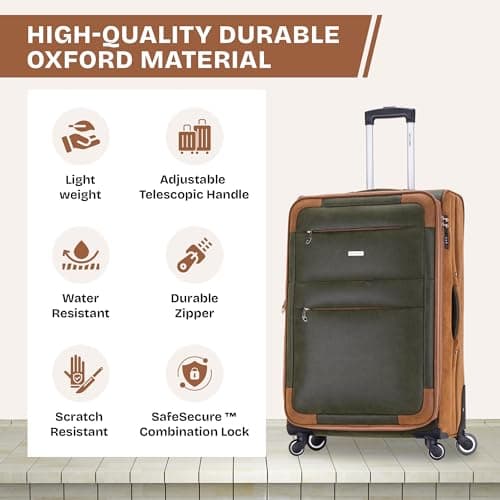 Skylark 24" Lightweight Faux Suede 4 Wheeled Spinner Luggage Trolley Suitcase Travel Bag Telescopic Handle with 3-Digit Combination Lock for 15 to 20kg (78 Litre) — view 2