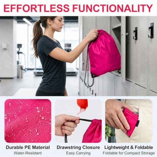 4PCS Pink Drawstring Bags, Waterproof PE Gym Bags for Travel & Beach — view 3