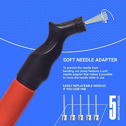 SPORTBIT Ball Pump for Sports Balls - Push & Pull Inflating System - Hand Pump for All Exercise Balls - Volleyball Pump, Basketball Inflator, Football & Soccer Ball Air Pump - Goes with 5 Needles Set — view 2