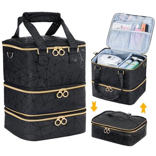 Uross Nail Polish Organizer Bag Holds 84 Bottles Nail Lamp, Gel Nail Polish Organizers and Storage Box for Nail Tech, Nails Kit Supplies Organizer Case-Black