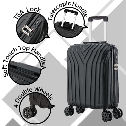 DK Luggage Carry-on 20” Cabin EasyJet, BA, Jet 2 Hard Shell Hand Luggage Approved Suitcase 4 Wheel Spinner Luggage ABS101 Black — view 3