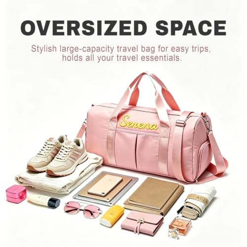 Personalized Duffel Bag with Embroidered Name, Custom Travel Gym Bag with Shoe Compartment & Wet Dry Pocket, Large Overnight Weekend Bag for Women Men — view 5