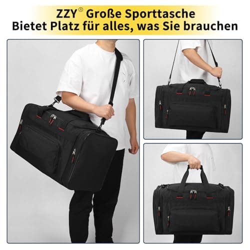 55L Large Sports Holdall Bags for Men, 22 Inch Gym Duffle Bag with Multi Pockets, Travel Fitness Weekend Overnight Bag - Black — view 6
