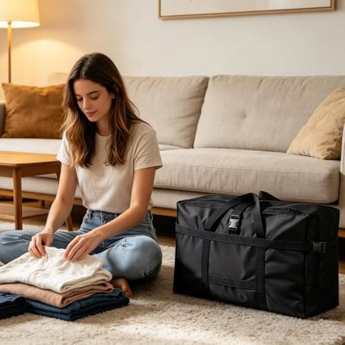 2 Pack Oxford Fabric Extra Large Travel Bag Foldable Duffle Bag, Waterproof Sturdy Holdall Luggage Bags for Moving Bedding Clothes Storage, 75L Moving Bags with Zippers and Handles - 60x31x40cm — view 5