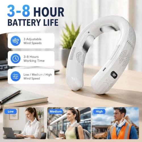Hulazepyr Neck Fan, 6000mAh Hulazepyr 3-in-1 Neck Fan Cooling, Heating, and Airflow, 9 Speed 3s Quick Cool 360° Airflow, Ultra Quiet Hands-Free Cooler for Outdoor, Gardening, Commuting, Travel (#A) — view 4